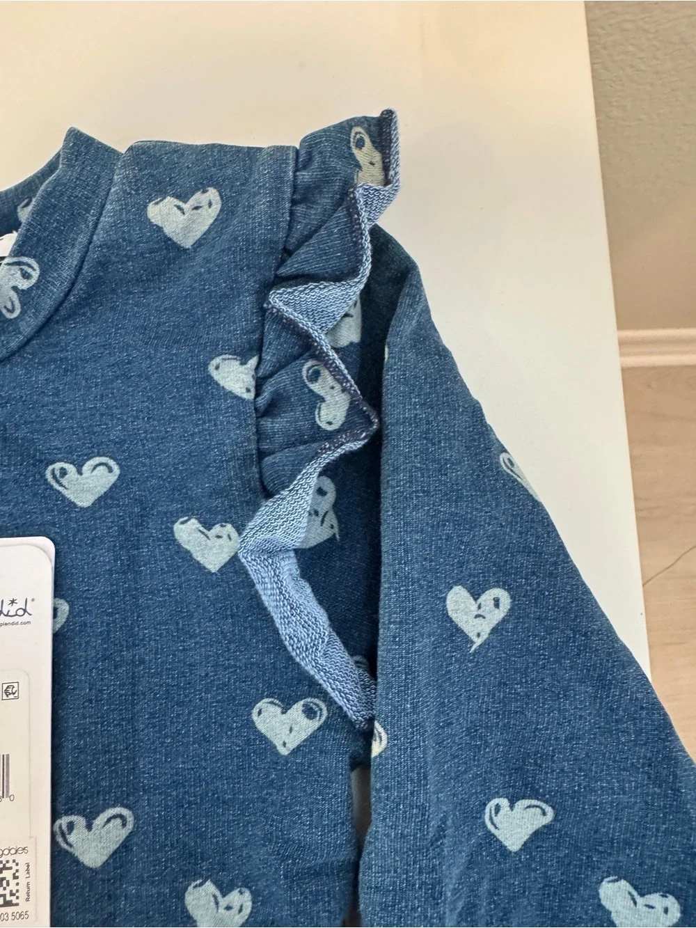 Splendid Blue Heart Print Ruffle Sleeve Dress